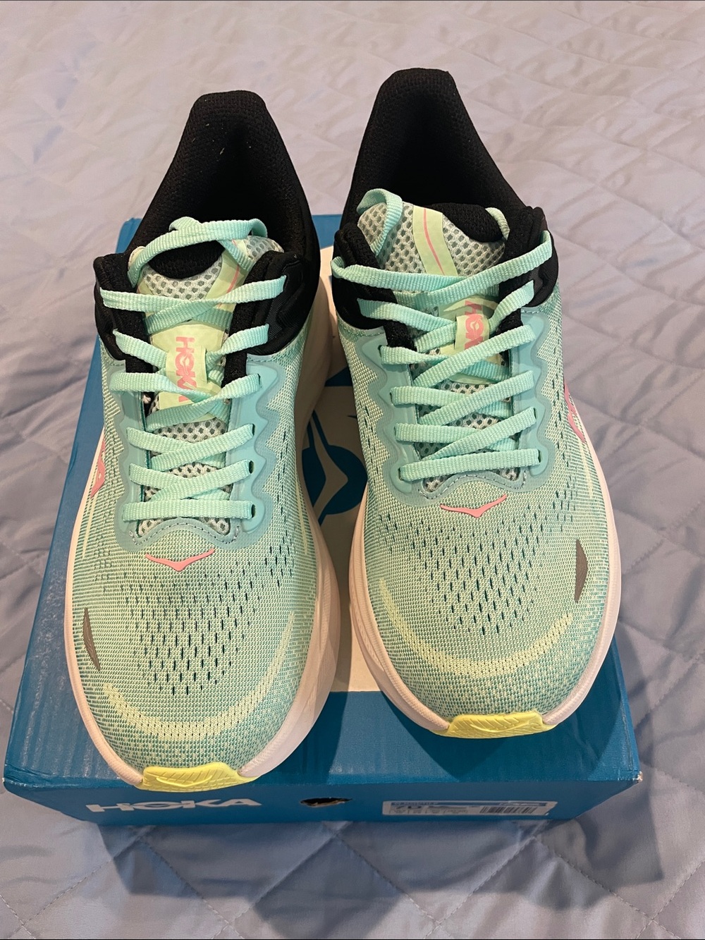 Hoka Women’s Mint Green 7D Athletic Running Shoes with Black Collar